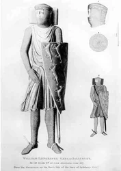 Beeld van William Longespee, derde graaf van Salisbury (d.1226), van zijn monument in het schip van de kathedraal van Salisbury